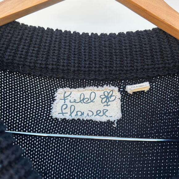 Anthropologie Field Flower Chunky Knit Thick Cotton Sweater Black Small Top - Picture 5 of 9